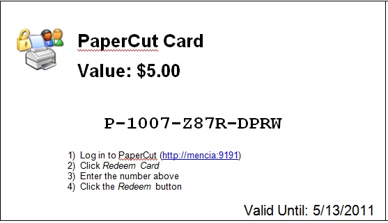 PaperCut Print Card